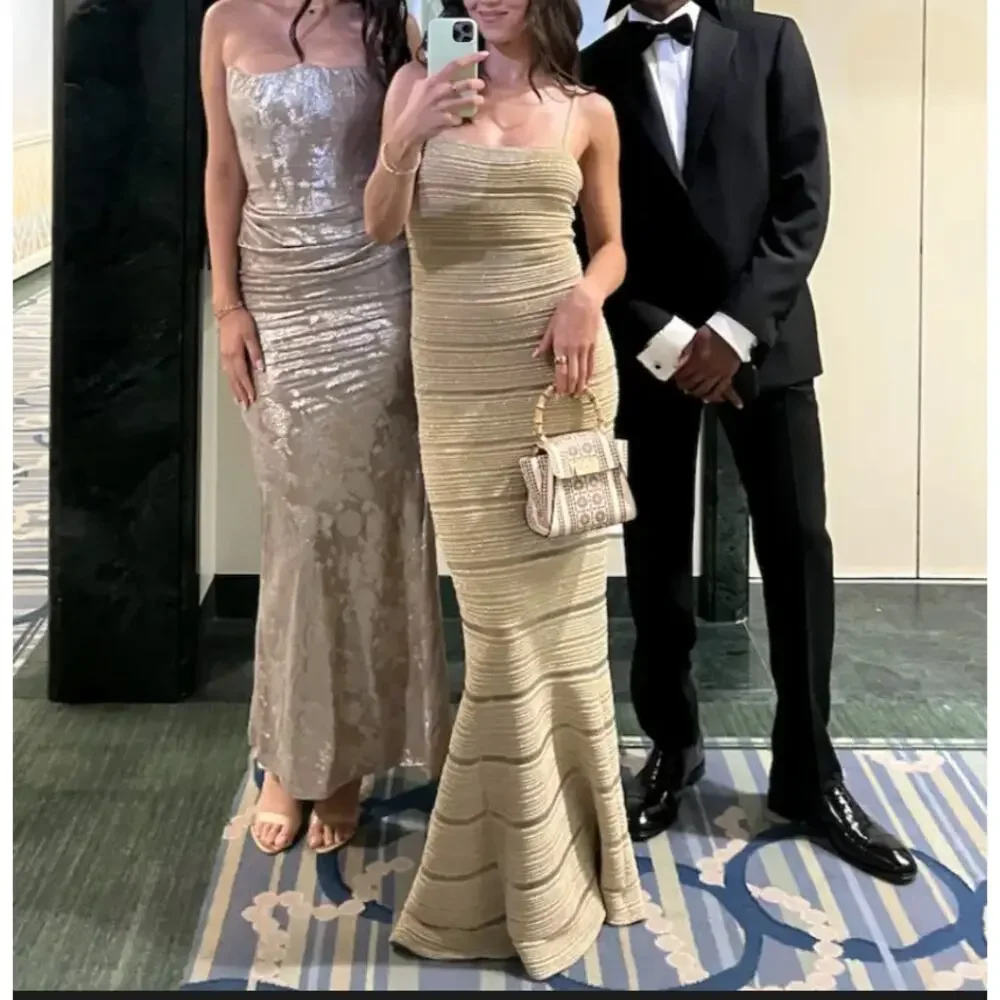 Herve Leger Gold Bandage Gown LARGE Mermaid Metallic Formal Party Designer $1590 - Picture 7 of 14